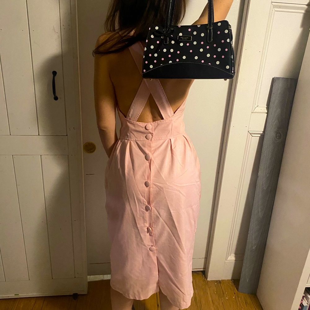 Vintage | Dominique Paris Couture | Pink midi dress with cross back straps | 4